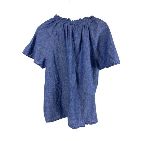 Lane Bryant Top 14 XL Button Up Chambray Tie Front Blue Pin Up Preppy Linen Blnd - Picture 6 of 9